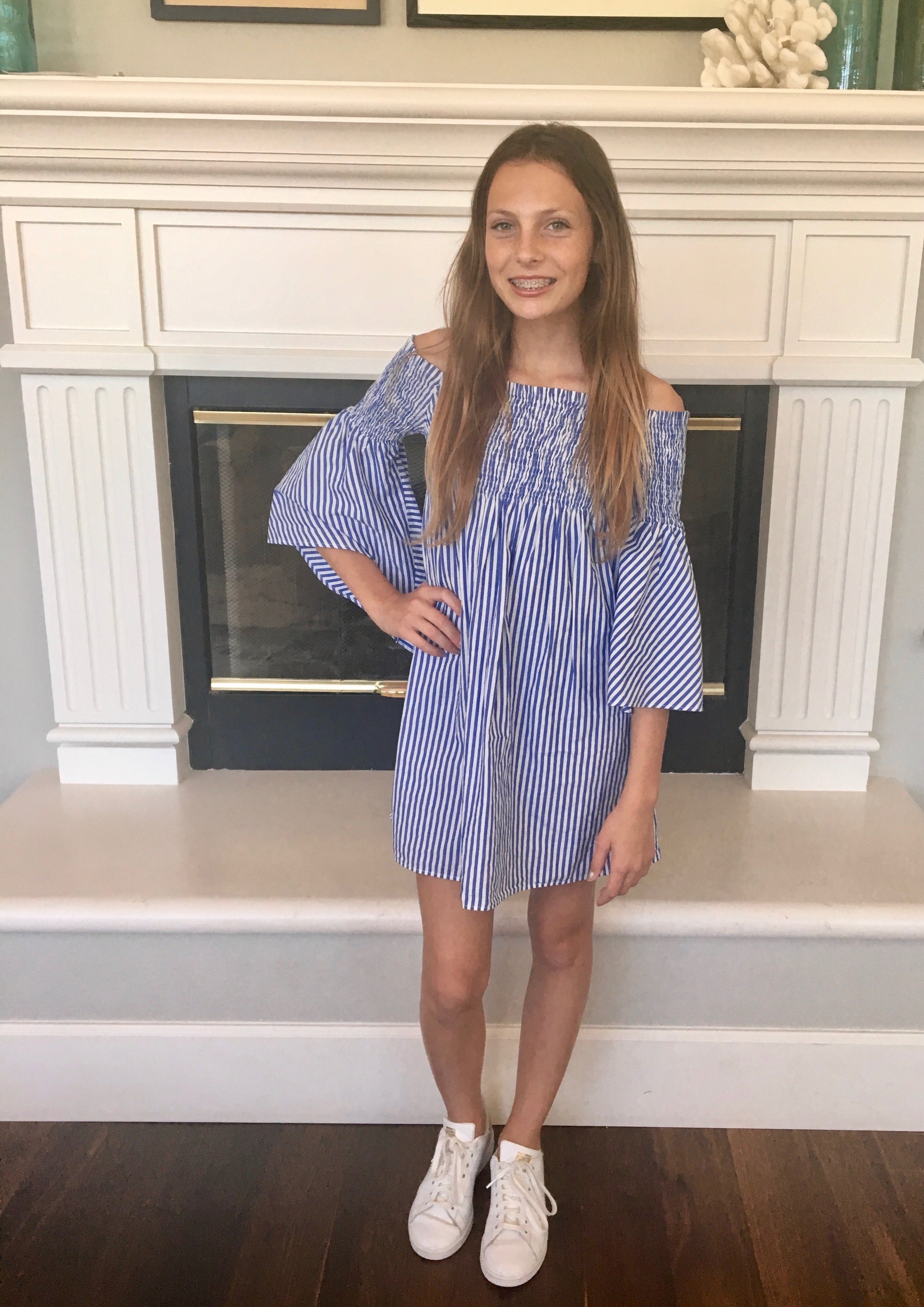 zara striped off the shoulder dress