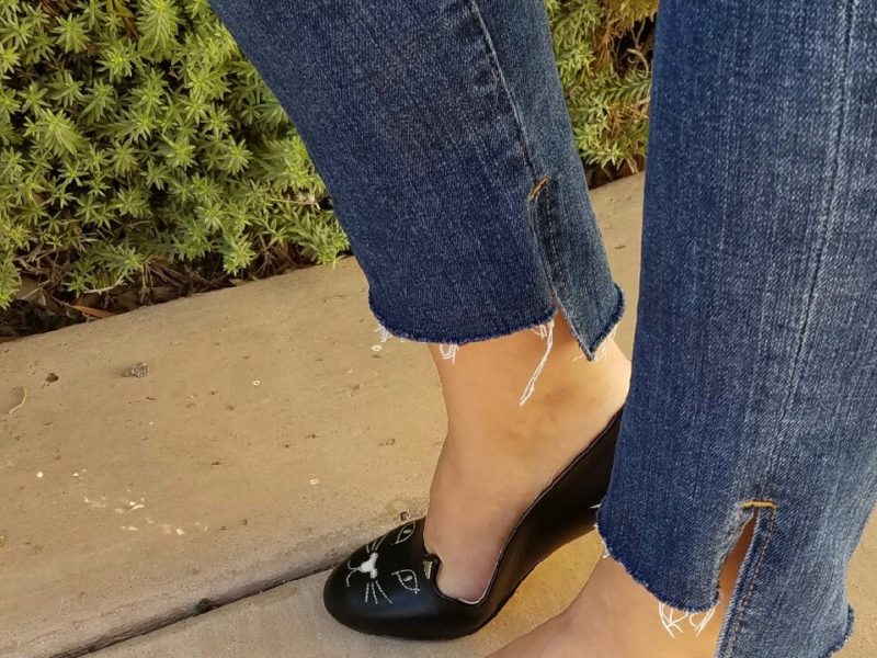uneven hem jeans